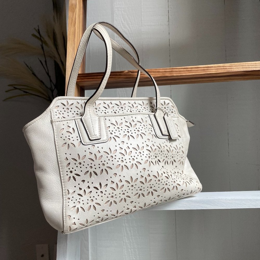 Off White floral cut out Coach Leather Purse